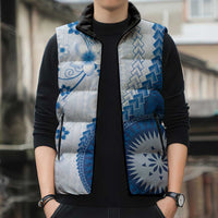 Bula Fiji Sleeveless Puffer Jacket Blue Plumeria Masi Tapa Pattern LT05 - Polynesian Pride