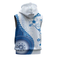 Bula Fiji Sleeveless Zip Hoodie Blue Plumeria Masi Tapa Pattern LT05 - Polynesian Pride