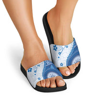 Bula Fiji Slide Sandals Blue Plumeria Masi Tapa Pattern LT05 - Polynesian Pride