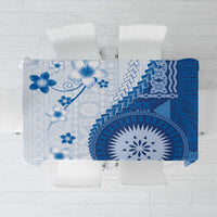 Bula Fiji Tablecloth Blue Plumeria Masi Tapa Pattern LT05 Blue - Polynesian Pride