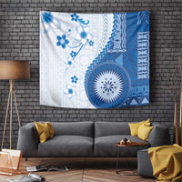 Bula Fiji Tapestry Blue Plumeria Masi Tapa Pattern LT05 Blue - Polynesian Pride