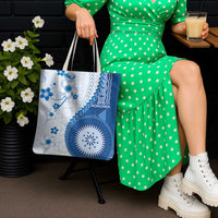 Bula Fiji Tote Bag Blue Plumeria Masi Tapa Pattern LT05 - Polynesian Pride
