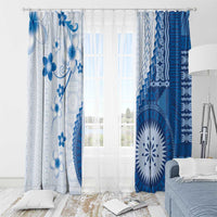 Bula Fiji Window Curtain Blue Plumeria Masi Tapa Pattern LT05 - Polynesian Pride