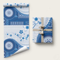 Bula Fiji Wrapping Paper Blue Plumeria Masi Tapa Pattern