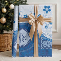 Bula Fiji Wrapping Paper Blue Plumeria Masi Tapa Pattern