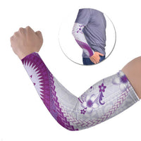 Bula Fiji Arm Sleeves Violet Plumeria Masi Tapa Pattern LT05 Set of 2 Violet - Polynesian Pride