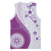 Bula Fiji Basketball Jersey Violet Plumeria Masi Tapa Pattern LT05 - Polynesian Pride