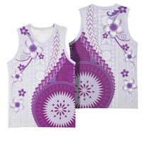 Bula Fiji Basketball Jersey Violet Plumeria Masi Tapa Pattern LT05 - Polynesian Pride