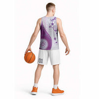 Bula Fiji Basketball Jersey Violet Plumeria Masi Tapa Pattern LT05 - Polynesian Pride