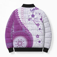 Bula Fiji Bomber Puffer Jacket Violet Plumeria Masi Tapa Pattern LT05 - Polynesian Pride