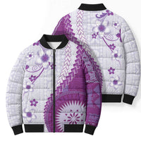Bula Fiji Bomber Puffer Jacket Violet Plumeria Masi Tapa Pattern LT05 - Polynesian Pride