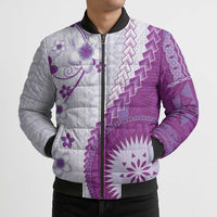 Bula Fiji Bomber Puffer Jacket Violet Plumeria Masi Tapa Pattern LT05 - Polynesian Pride
