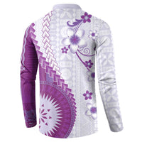 Bula Fiji Button Sweatshirt Violet Plumeria Masi Tapa Pattern LT05 - Polynesian Pride