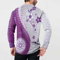 Bula Fiji Button Sweatshirt Violet Plumeria Masi Tapa Pattern LT05 - Polynesian Pride