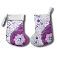 Bula Fiji Christmas Stocking Violet Plumeria Masi Tapa Pattern LT05 - Polynesian Pride