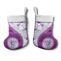 Bula Fiji Christmas Stocking Violet Plumeria Masi Tapa Pattern LT05 - Polynesian Pride