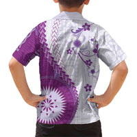 Bula Fiji Family Matching Puletasi and Hawaiian Shirt Violet Plumeria Masi Tapa Pattern LT05 - Polynesian Pride