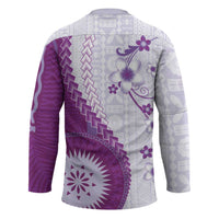 Bula Fiji Hockey Jersey Violet Plumeria Masi Tapa Pattern - Polynesian Pride
