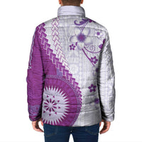Bula Fiji Padded Jacket Violet Plumeria Masi Tapa Pattern LT05 - Polynesian Pride