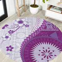 Bula Fiji Round Carpet Violet Plumeria Masi Tapa Pattern LT05 Violet - Polynesian Pride