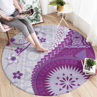 Bula Fiji Round Carpet Violet Plumeria Masi Tapa Pattern LT05 - Polynesian Pride