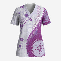 Bula Fiji Scrub Top Violet Plumeria Masi Tapa Pattern LT05 Adult Violet - Polynesian Pride