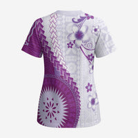 Bula Fiji Scrub Top Violet Plumeria Masi Tapa Pattern LT05 - Polynesian Pride