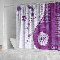 Bula Fiji Shower Curtain Violet Plumeria Masi Tapa Pattern LT05 - Polynesian Pride