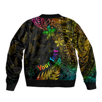 Personalised New Zealand Wellington Pride Bomber Jacket Rainbow Silver Fern Paua Shell LT05 - Polynesian Pride