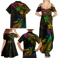 Personalised New Zealand Wellington Pride Family Matching Summer Maxi Dress and Hawaiian Shirt Rainbow Silver Fern Paua Shell LT05 - Polynesian Pride