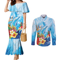 Polynesia Humpback Whale Couples Matching Mermaid Dress and Long Sleeve Button Shirt Ocean Style