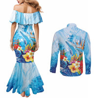 Polynesia Humpback Whale Couples Matching Mermaid Dress and Long Sleeve Button Shirt Ocean Style