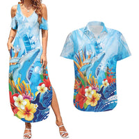 Polynesia Humpback Whale Couples Matching Summer Maxi Dress and Hawaiian Shirt Ocean Style