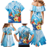 Polynesia Humpback Whale Family Matching Mermaid Dress and Hawaiian Shirt Ocean Style