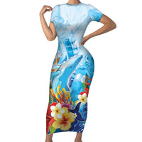 Polynesia Humpback Whale Family Matching Short Sleeve Bodycon Dress and Hawaiian Shirt Ocean Style