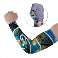 New Zealand Tui Bird Arm Sleeves Maori Koru With Kowhai Flowers LT05 Set of 2 Black - Polynesian Pride