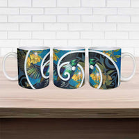 New Zealand Tui Bird Ceramic Mug Maori Koru With Kowhai Flowers
