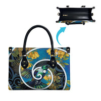 New Zealand Tui Bird Leather Bag Maori Koru With Kowhai Flowers LT05 - Polynesian Pride