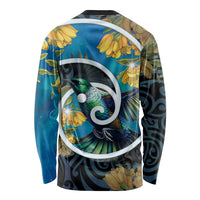 New Zealand Tui Bird Long Sleeve Shirt Maori Koru With Kowhai Flowers