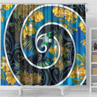 New Zealand Tui Bird Shower Curtain Maori Koru With Kowhai Flowers