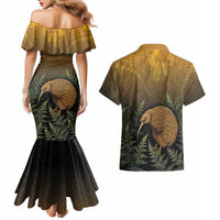 New Zealand Kiwi Bird Couples Matching Mermaid Dress and Hawaiian Shirt Silver Fern Mix Maori Pattern