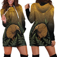 New Zealand Kiwi Bird Hoodie Dress Silver Fern Mix Maori Pattern