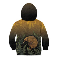 New Zealand Kiwi Bird Kid Hoodie Silver Fern Mix Maori Pattern