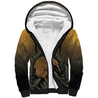 New Zealand Kiwi Bird Sherpa Hoodie Silver Fern Mix Maori Pattern LT05 Unisex Brown - Polynesian Pride