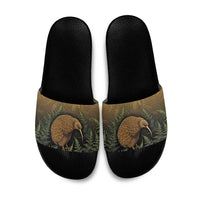 New Zealand Kiwi Bird Slide Sandals Silver Fern Mix Maori Pattern LT05 Brown - Polynesian Pride