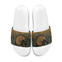 New Zealand Kiwi Bird Slide Sandals Silver Fern Mix Maori Pattern LT05 Brown - Polynesian Pride