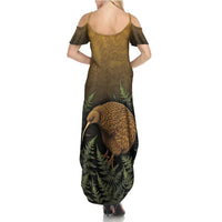 New Zealand Kiwi Bird Summer Maxi Dress Silver Fern Mix Maori Pattern