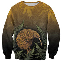 New Zealand Kiwi Bird Sweatshirt Silver Fern Mix Maori Pattern