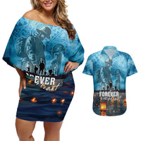Hawaii Memorial Day Lantern Floating Couples Matching Off Shoulder Short Dress and Hawaiian Shirt Always In Our Hearts