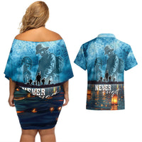 Hawaii Memorial Day Lantern Floating Couples Matching Off Shoulder Short Dress and Hawaiian Shirt Always In Our Hearts